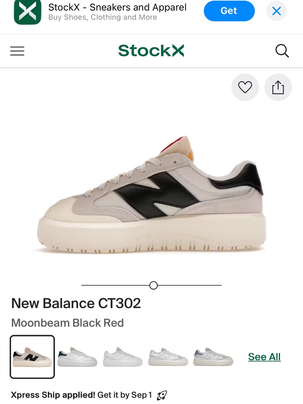 New Balance CT302 Sneakers in Moonbeam, Black and Red
